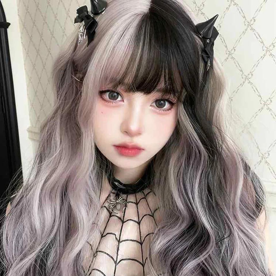 Brown Black Synthetic Wig with Ash Highlight for Women