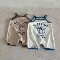 Summer New Baby Sleeveless Sling Romper Cute Cartoon Print Jumpsuit For Infant Boy Girl Cotton Vest Onesie Clothes 0-24M 1