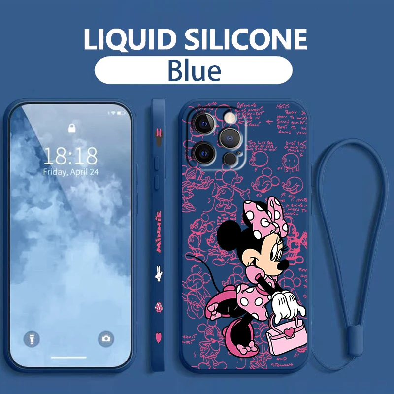 thumbnail image 1 of Funda de Minnie Mouse Disney para Apple iPhone, 15, 14, 13, 12, 11, XS, XR, X, 8, 7, SE Pro, Ultra Max Plus, Mini Liquid, cuerda izquierda, 1 of 5