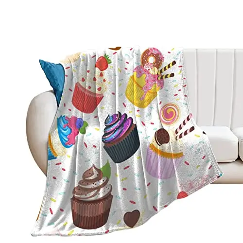 

Lightweight Soft Cozy Flannel Sofa Bed King Queen Full Size Warm Blanket Food Blanket Aesthetic Ice Cream Matcha Throw Blanket