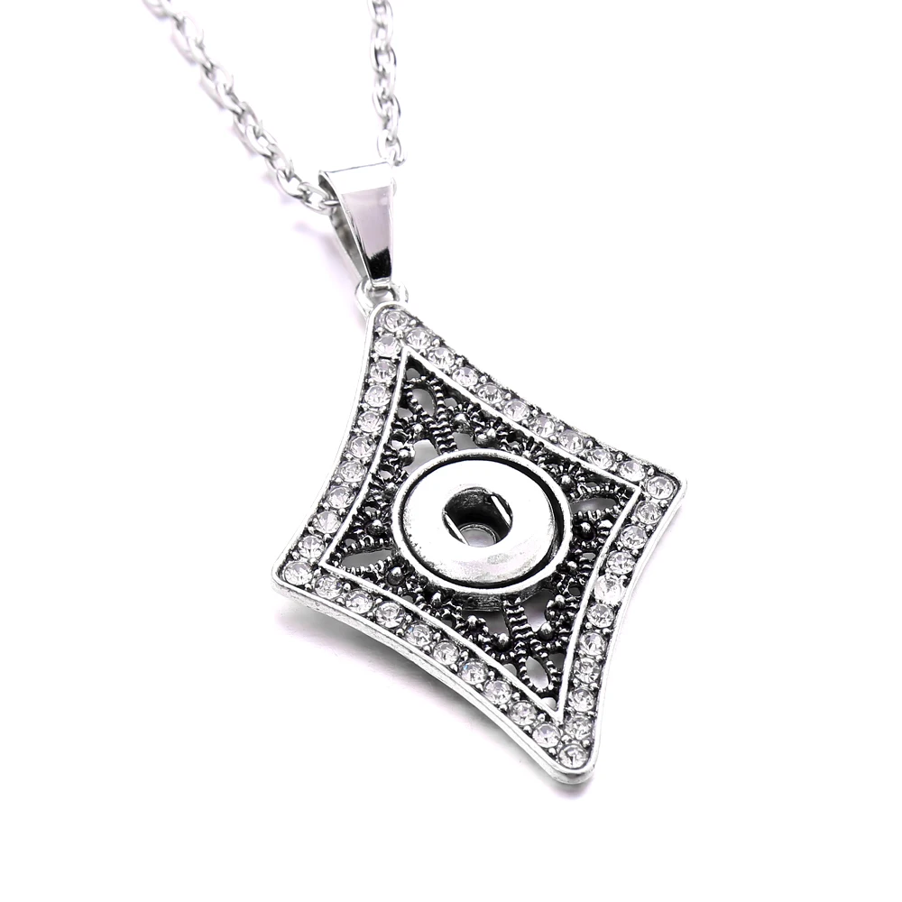 10PCS 12mm Snap Jewelry Necklace Crystal Vintage Flower Heart Mini 12mm Snap Button Pendant Necklace for Women DIY Snaps Jewelry