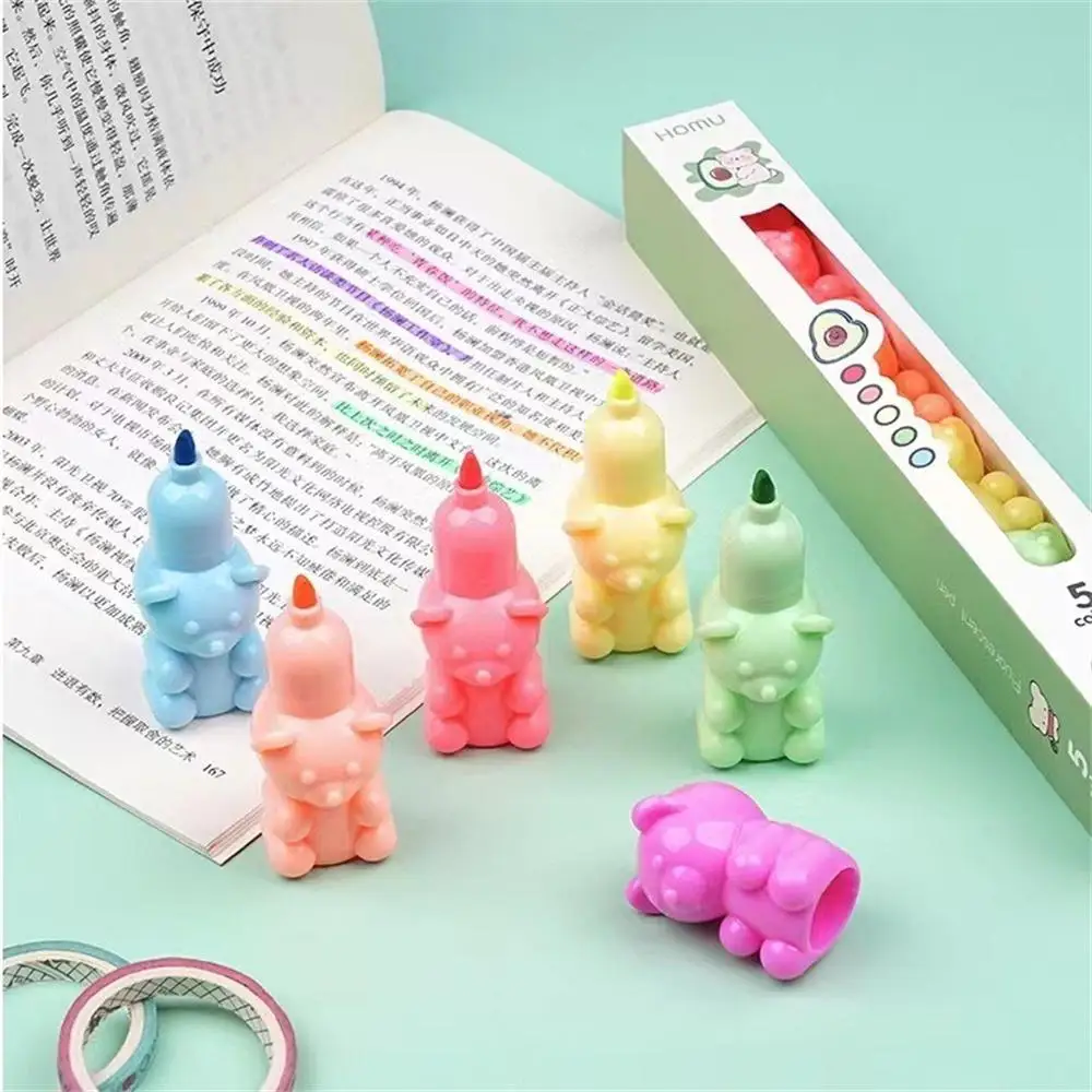 귀여운 색상 작은 문어 곰 형광 마커 펜 세트, 형광펜, 페인팅 마크, 귀여운 문구류, 학용품
