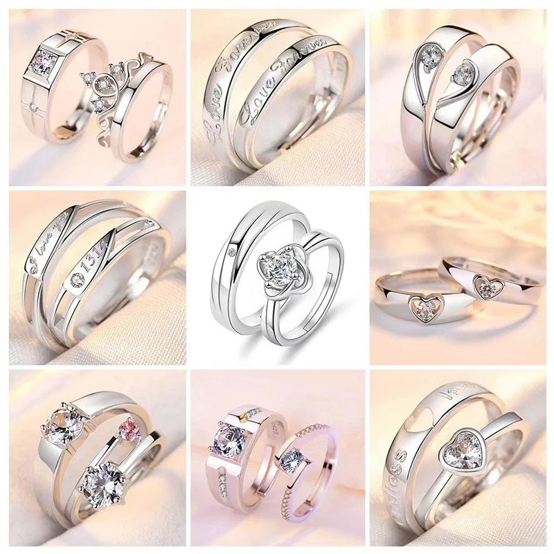Wedding Rings Couple Rings 2Pcs/sets Zircon Heart Adjustable For Women Men