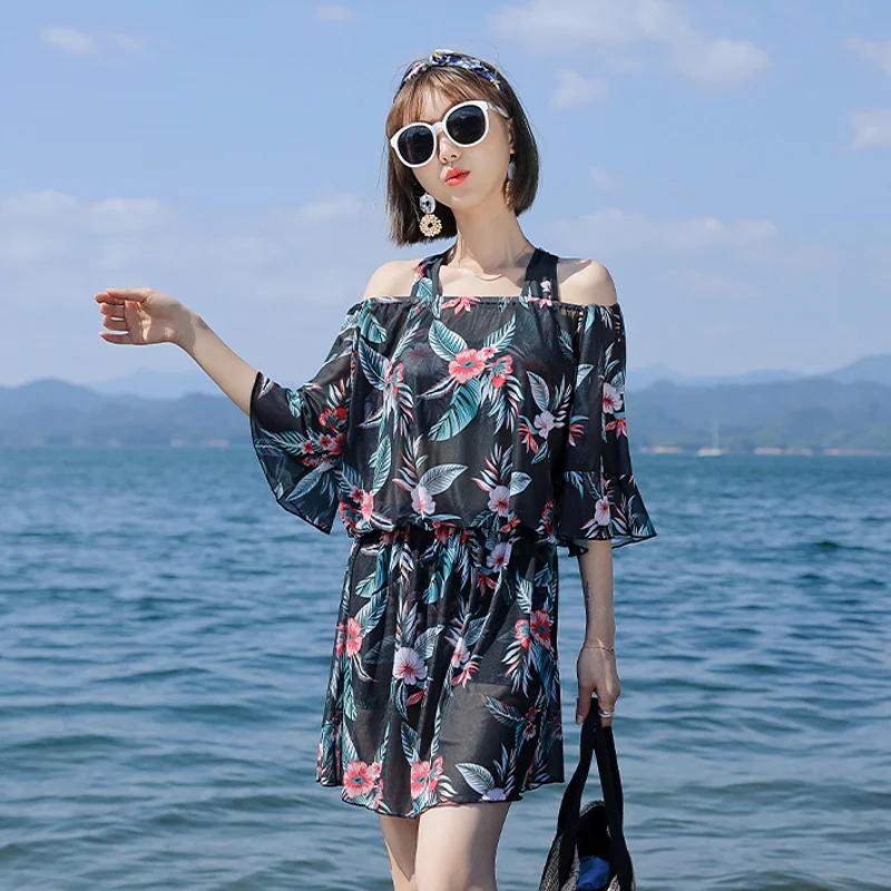 conservative Korean Style swimsuit With Short Womens. bathing Suits Swim skirt clothes Swimwear. large size 3 PIECE Bikini set long beach dresses