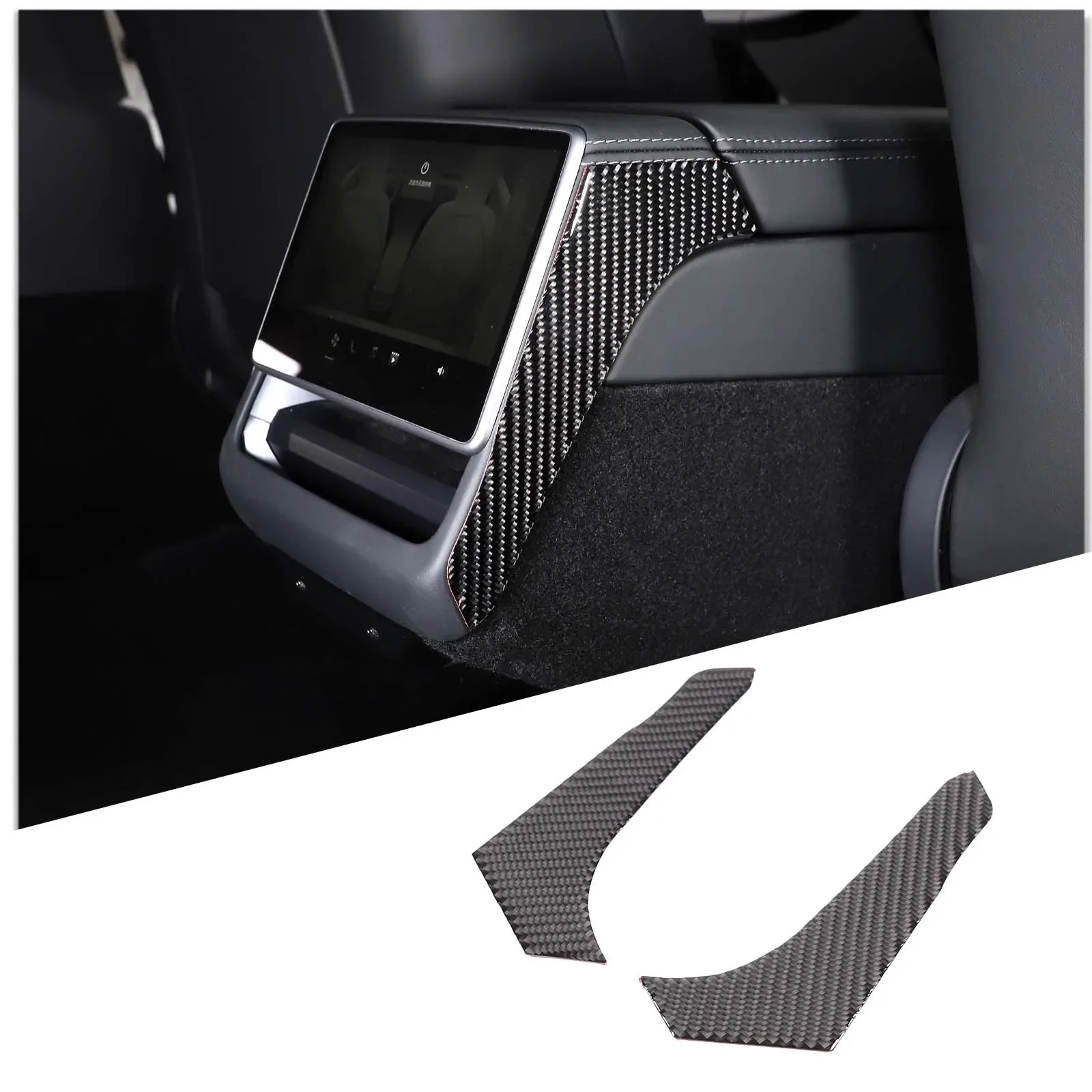 

For Tesla Model 3 2022+ Car Rear Display Side Decorative Sticker Soft Carbon Fiber Interior Accessories
