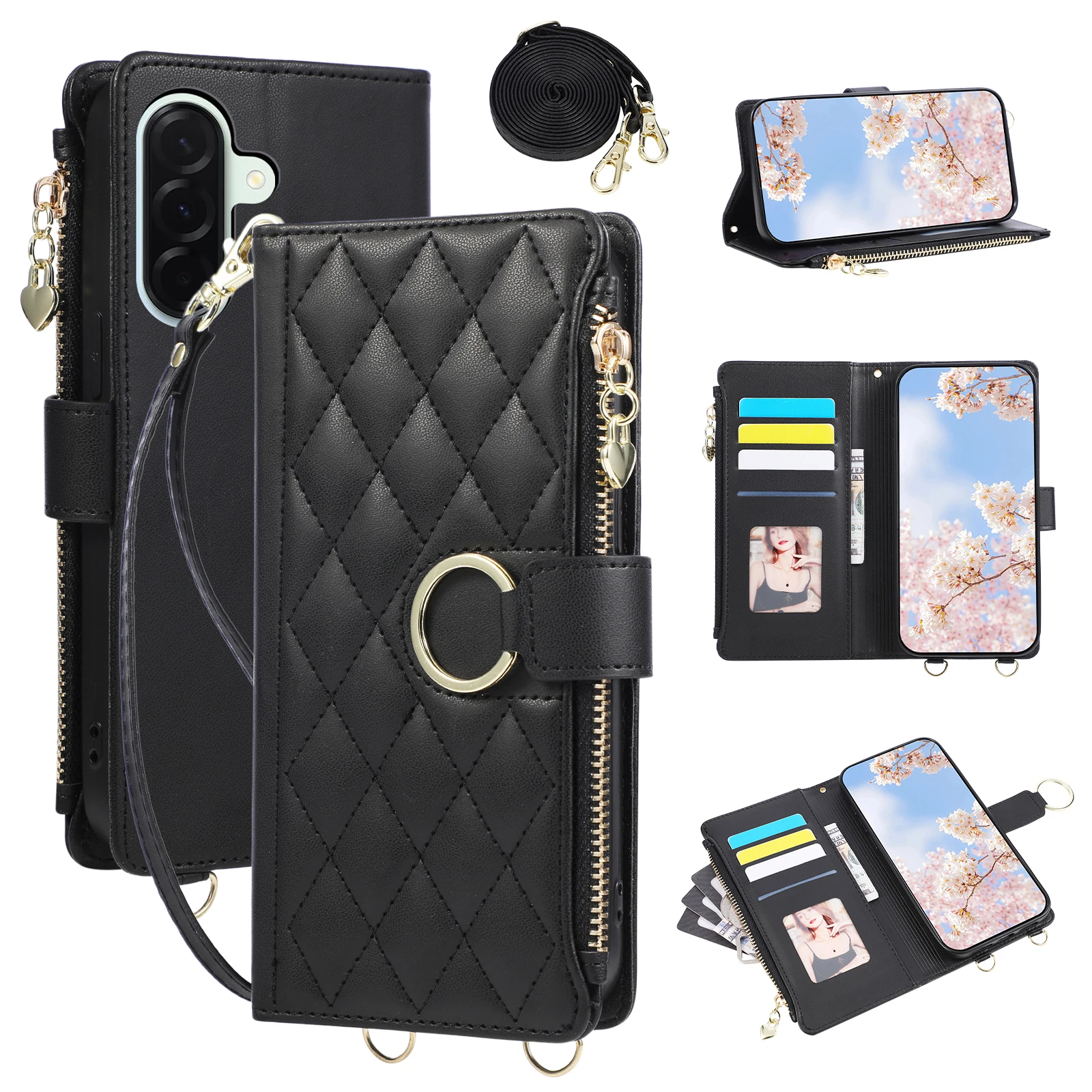 Stylish Crossbody Zipper Wallet Case