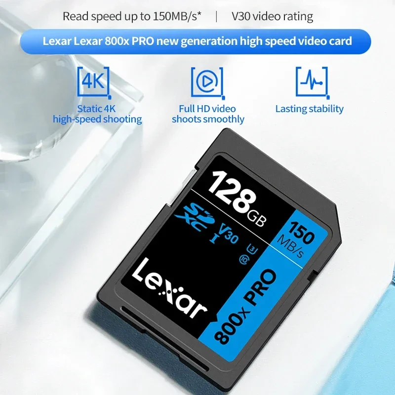 Lexar 800x PRO 고성능 시리즈 메모리 카드, UHS-I 카드, 블루 32GB, 64GB, 128GB, 256GB, 카메라용 USB 3.0 플래시 카드, 