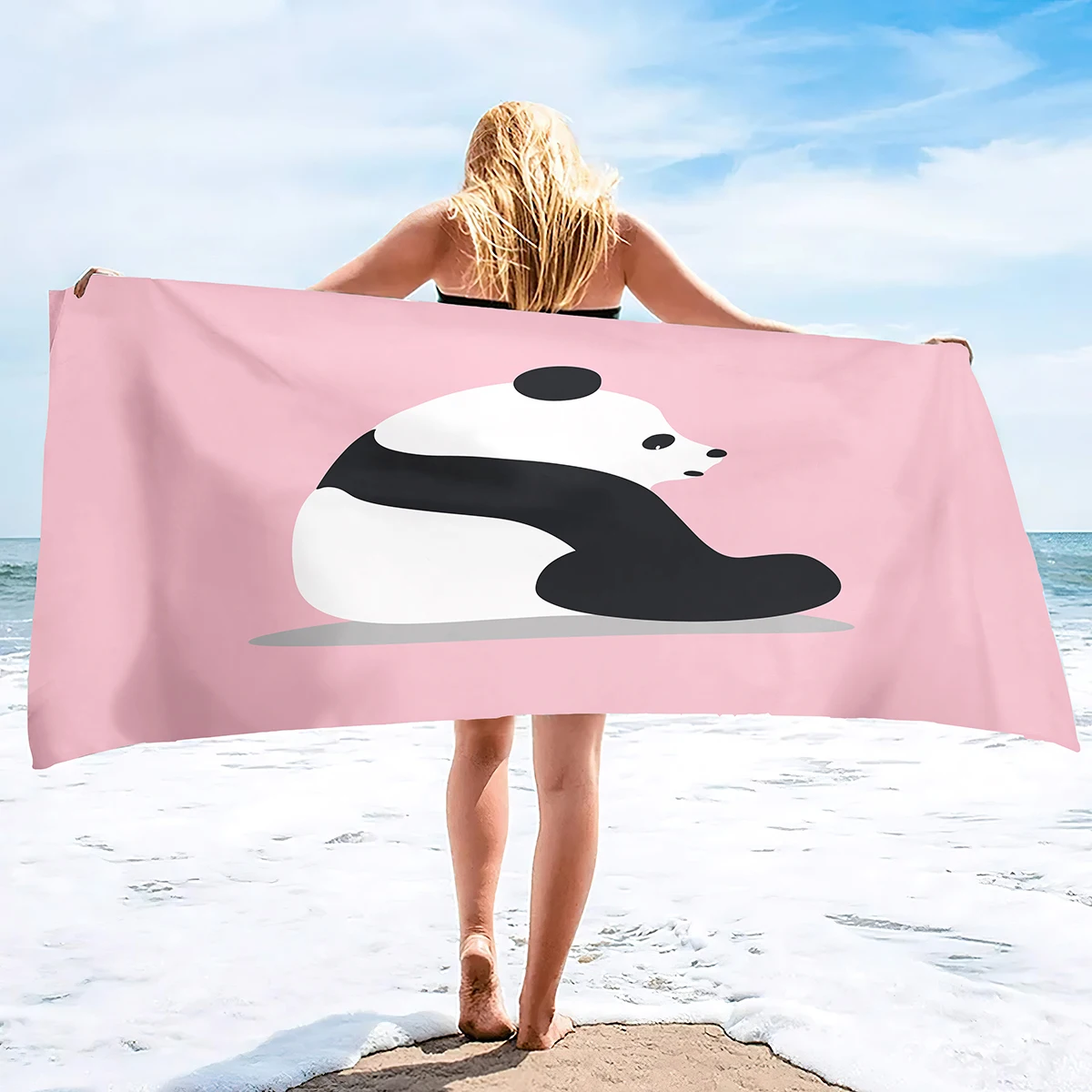 Oversized Beach Towel ,Cartoon Panda Pool Swim Travel Soft Towel Blanket Bulk for Women Men Camping Cruise Lounge Chair Cover