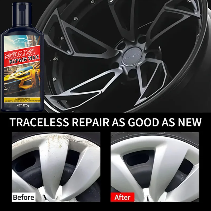 120ml Car Wheel Hub Scratch Repair Wax Alloy Metal Rims Polishing Refurbishment Tire Detail Restore Anti-oxidation Cleaning Kit