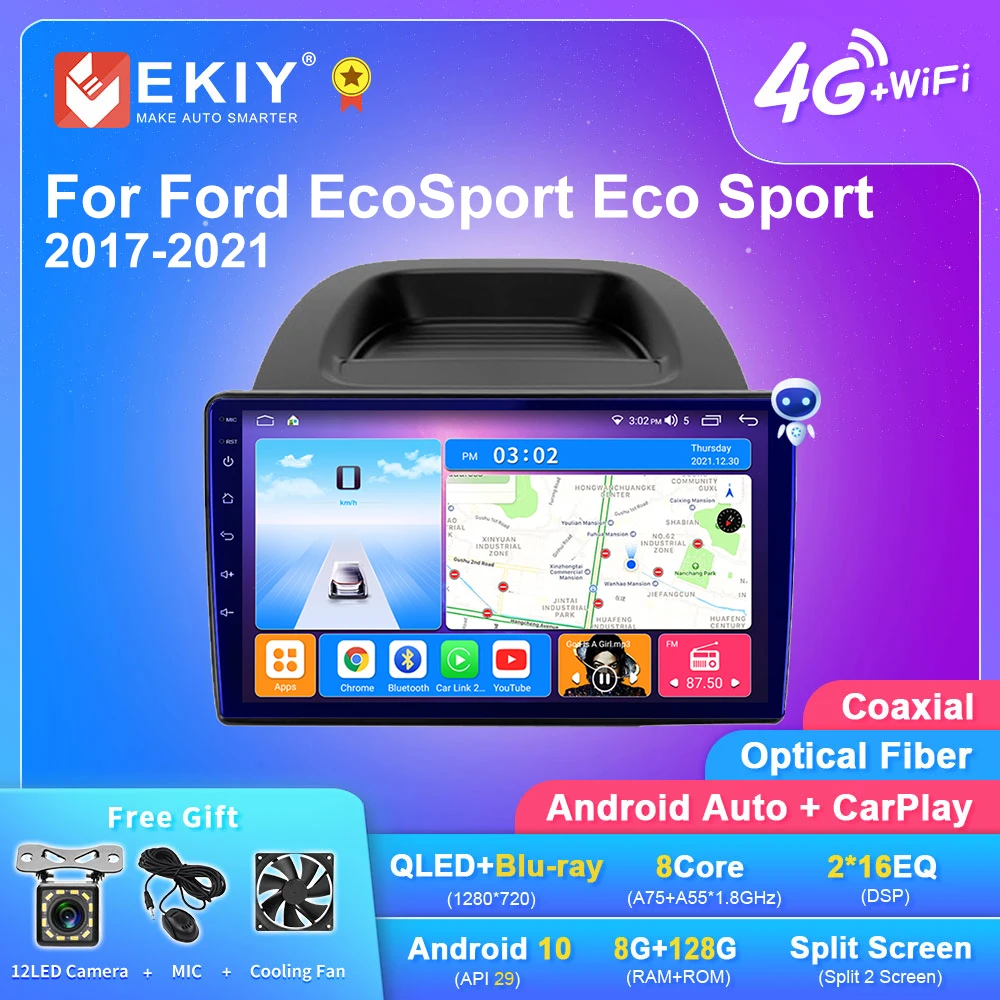 EKIY T7 для Ford EcoSport Eco Sport 2017 - 2021 Android 10 0 стерео Мультимедиа Стерео 1280*720P GPS навигатор