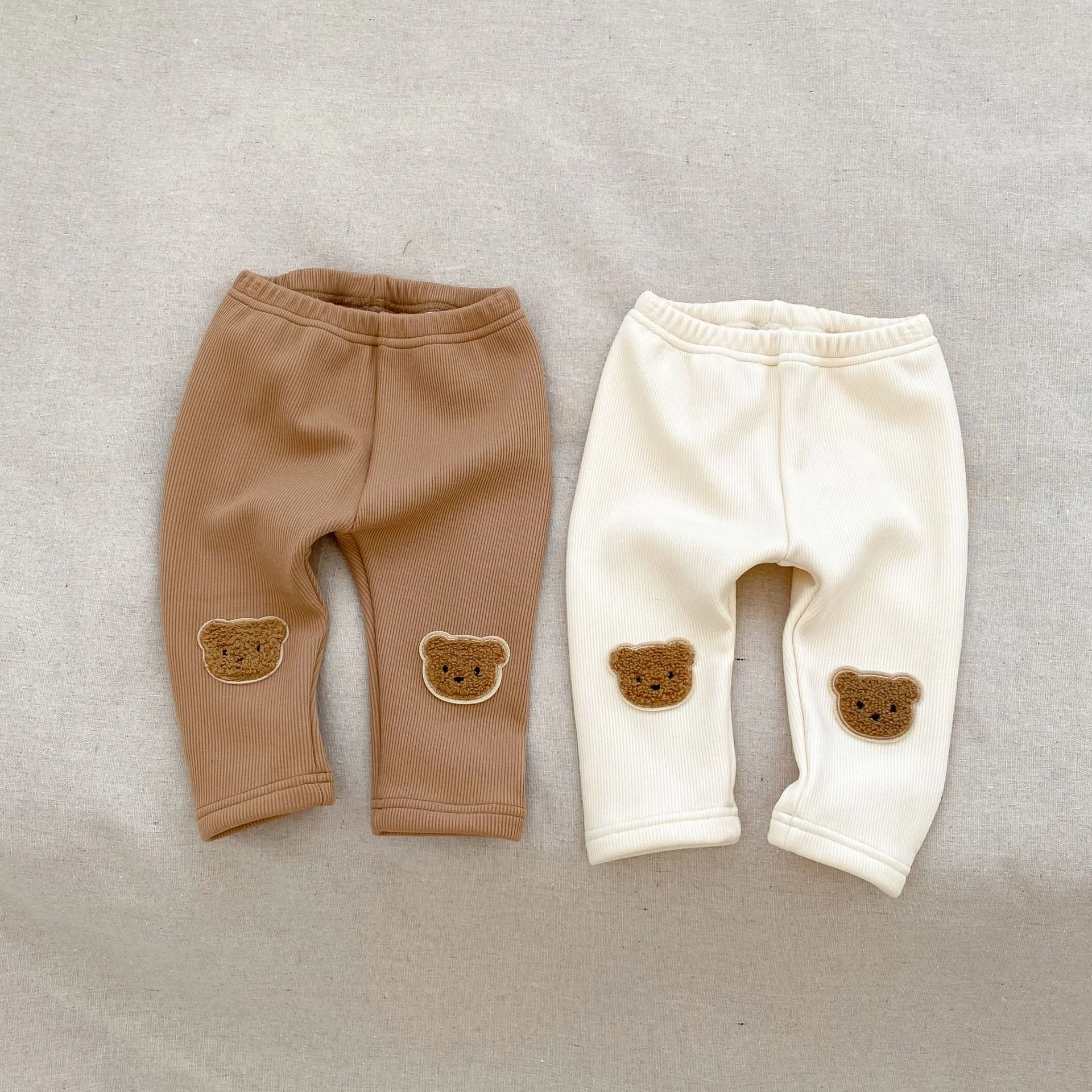 Autumn Winter Baby Children Fleece Long Pants Warm Large Pp Cute Baby Bear Elastic Casual Bottoming Pants Cotton Material