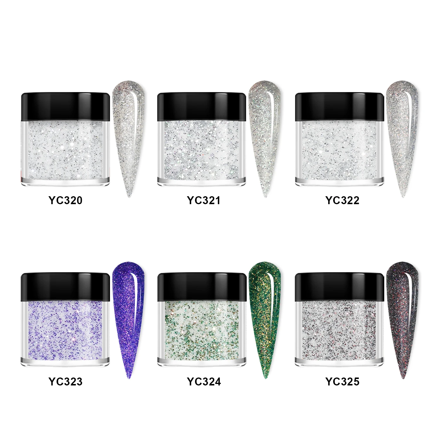 HNDO 6 Color Bottle Shimmer Dipping Acrylic Powder Nail Art Supplies for Professionals Material Glitter Fairy Powders Manicure