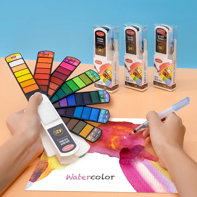 36/48 Color Professional Superior Solid Watercolor Paint Set With Water  Brush Pen Pencil Watercolor Pen Color Pigment Painting - Water Color -  AliExpress