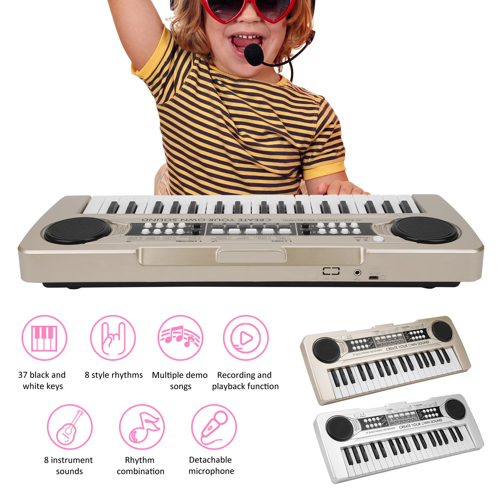 1Pc Electronic Keyboard 37 Piano Keys Children Toys Musical Instrument with Microphone