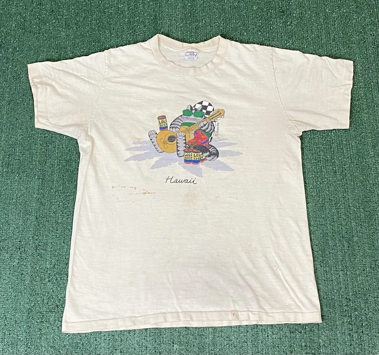 Camicia Hawaiana Vintage B Kliban Taglia M Lolo Beer Maniche Lunghe