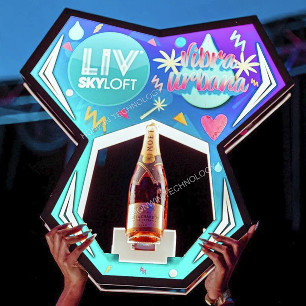 

Custom Logo LED VIP Nexus Champagne Bottle Presenter Glorifier Display for Events Party Lounge Bar Night Club