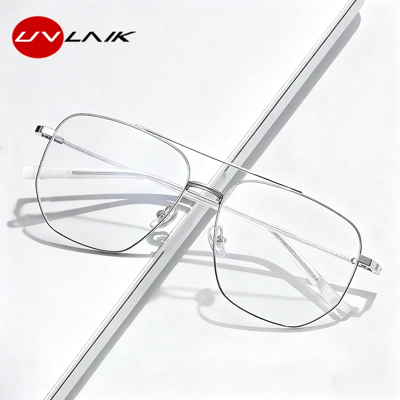 Sleek Blue Light Blocking Fashion Eyeglasses with Metal Double Bridge and Large Frame