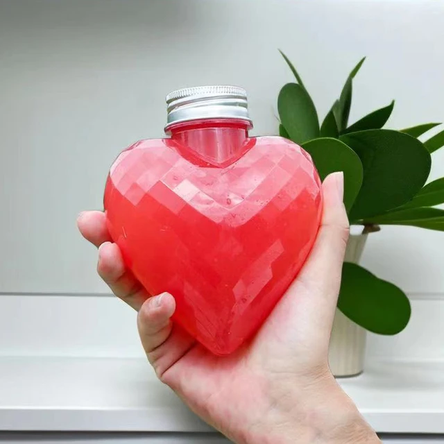 10Pcs 300ml Plastic Heart Shape Water Bottle Transparent Plastic Portable Box For Juice Tea Milk Bottles Drinking Cup BPA Free 4
