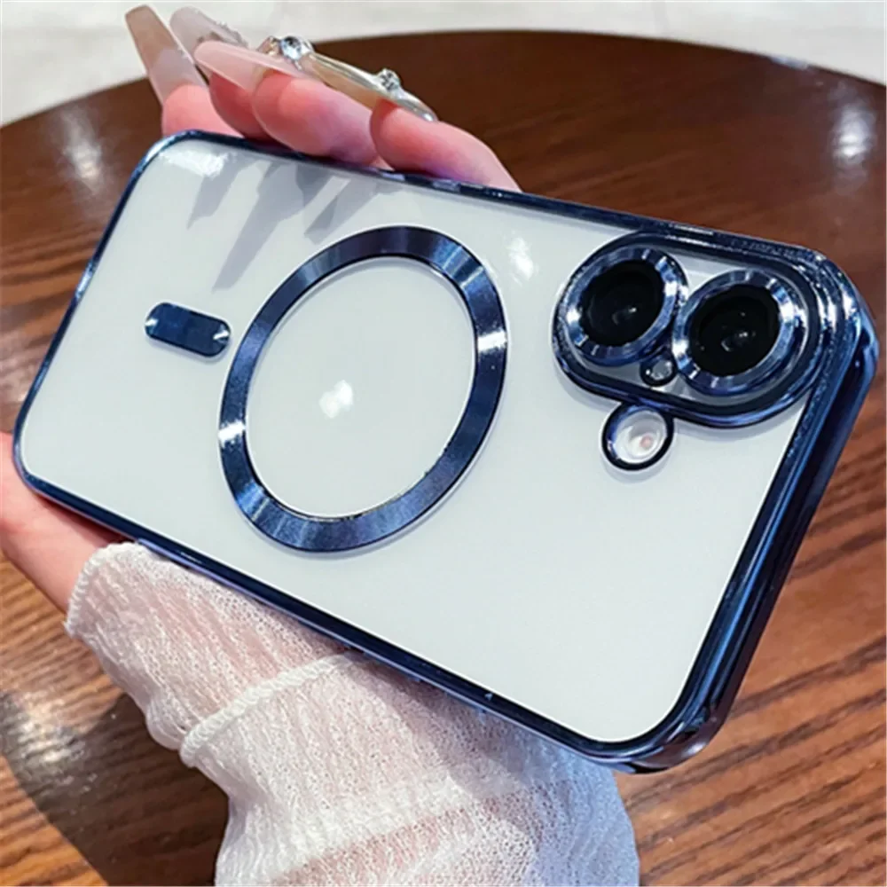 Coque de luxe transparente pour chargement sans fil Magsafe pour iPhone 16 15 14 Plus 13 12 11 Pro Max X XS Max XR, coque antichoc_voghion.com