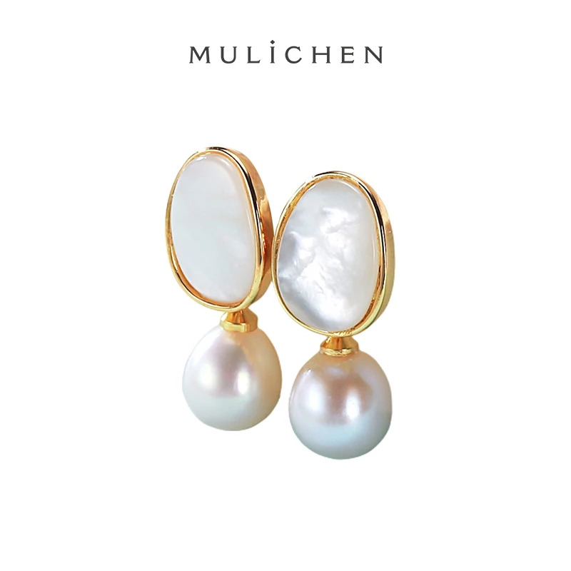 MULICHEN 8-9mm Freshwater Pearl Pendant Women Earrings Vintage Pearl Shell Accessories Earrings Anniversary Gift Jewelry