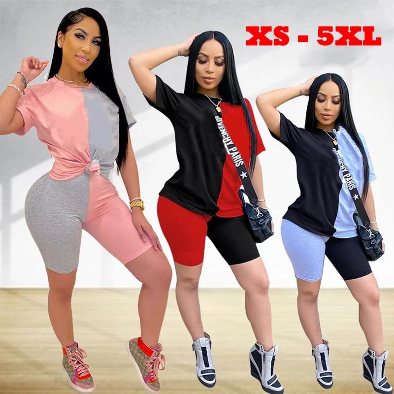 

New women's stitching sports casual two-piece short-sleeved T-shirt and shorts fashion print sportswear set