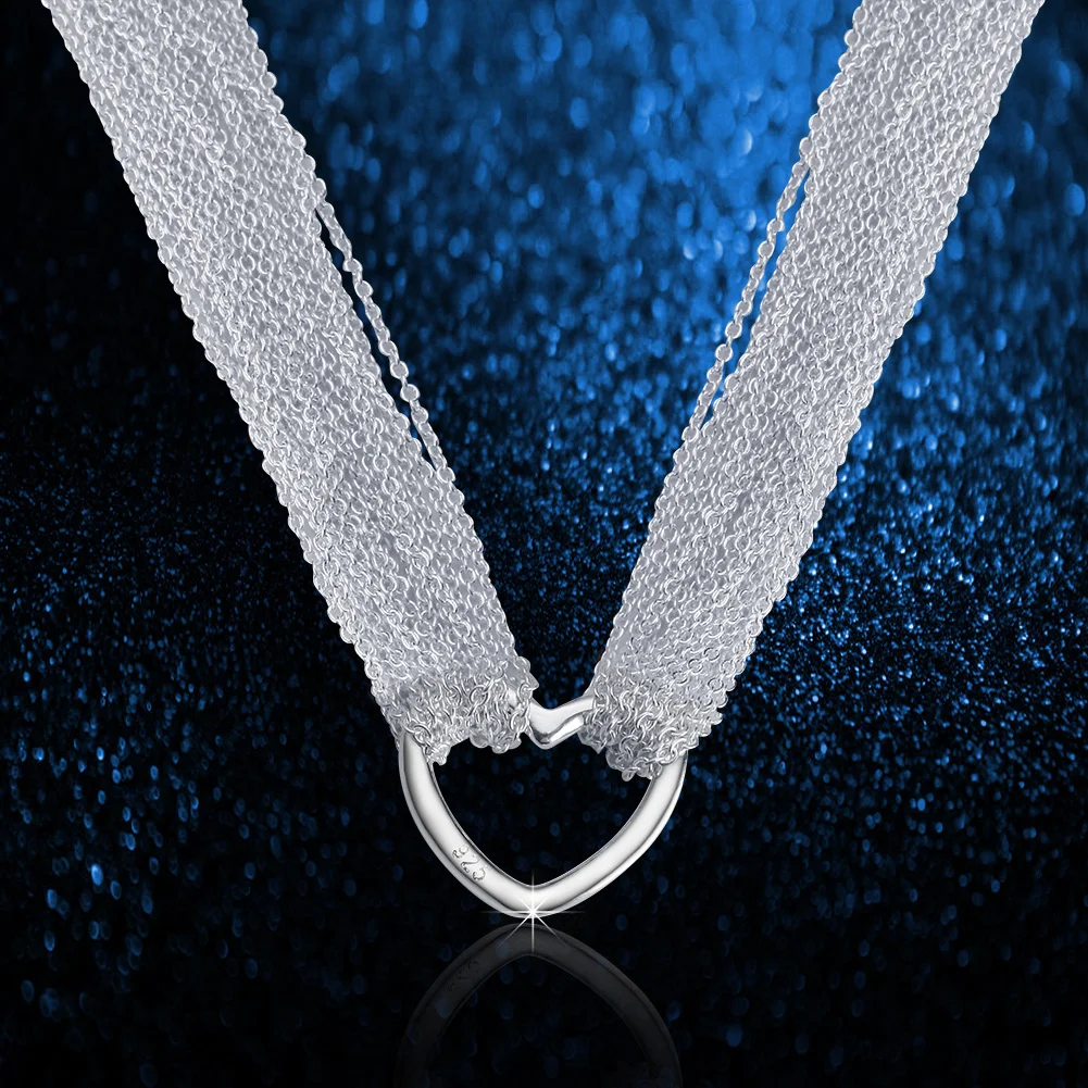 

Noble 925 Stamped Silver Beautiful Tassel Chain Heart Necklace for Women Fashion Luxury Designer Jewelry Party Wedding Gifts