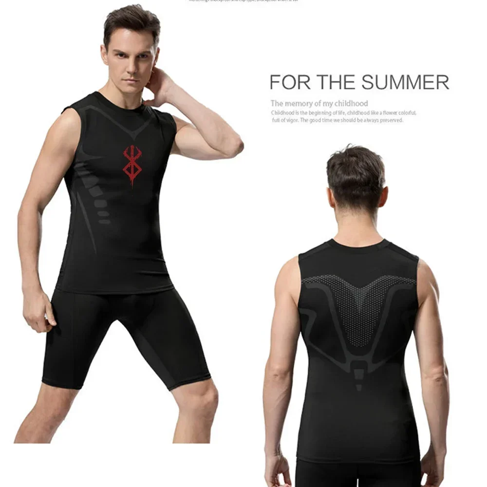 Berserk Anime Compression Sleeveless Shirt Men Gym Fitness Manga Basketball Vest Mesh Quick Drying Tight Tank Top Summer