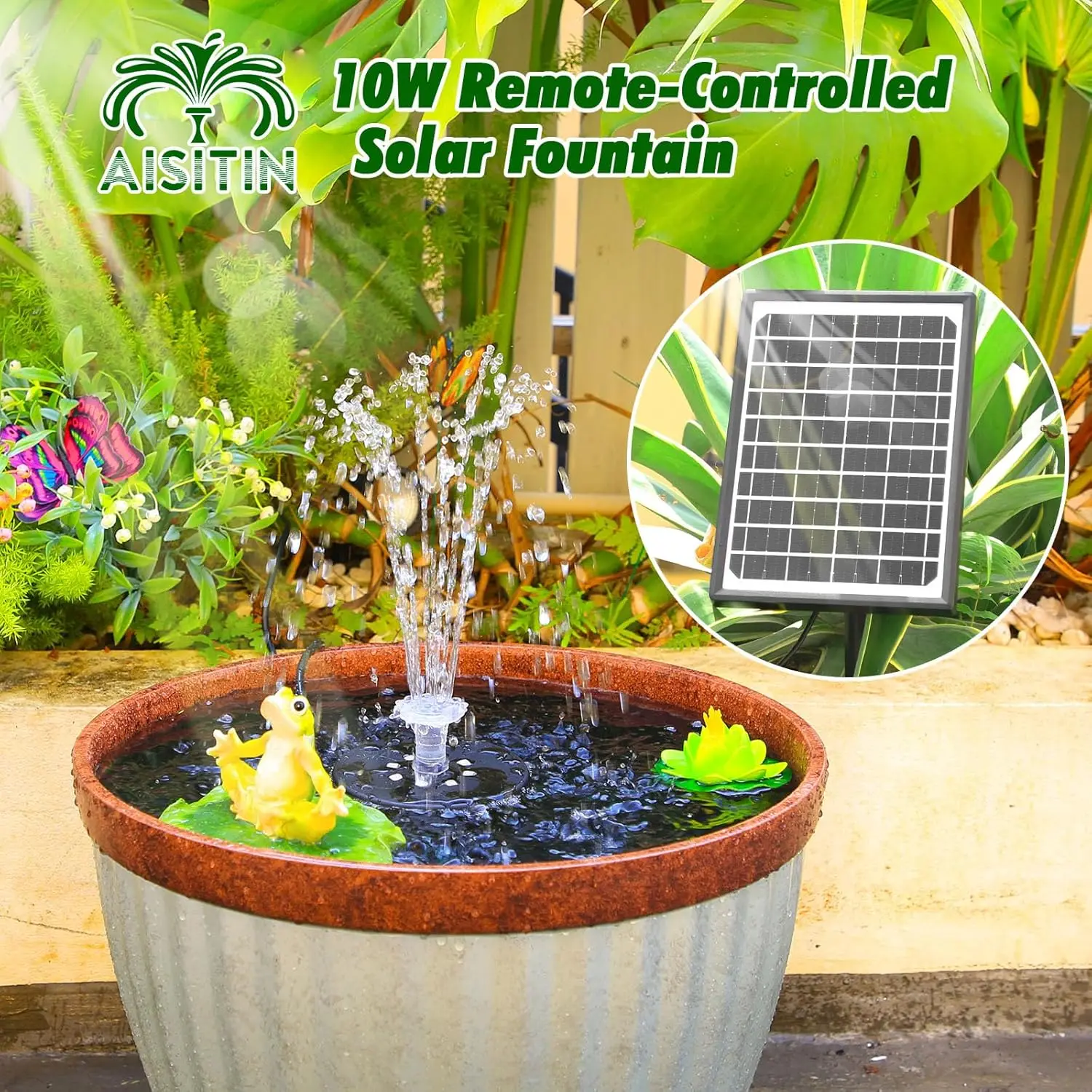 10W Solar Water Fountain – LED Colorful Lights 3