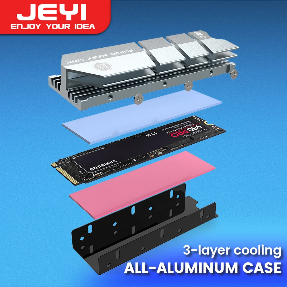 

JEYI SSD Cooling M.2 Heatsink NVME Heat sink NGFF M.2 2280 Aluminum Cooler Thermal Conductivity Silicon Wafer Cooling