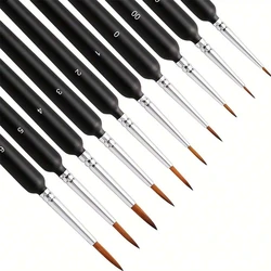 Versatile Fine Detail Miniature Painting Brush Set - 10 Pieces for Acrylic, Watercolor, Oil, Face, and Nail Art (10 Black Round)
