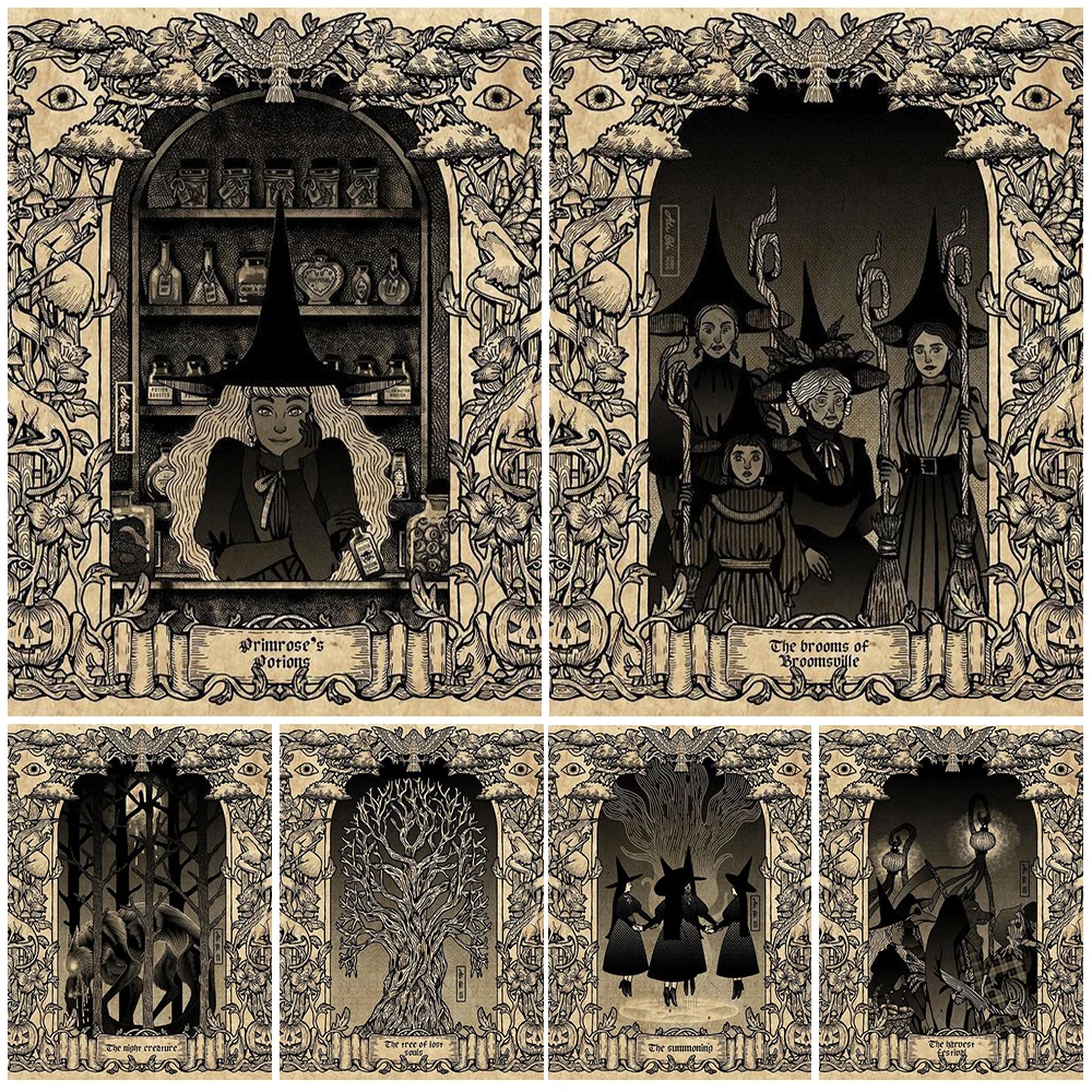 Witch Family Magical Poster Witchcraft Wall Art Canvas Painting Posters ...