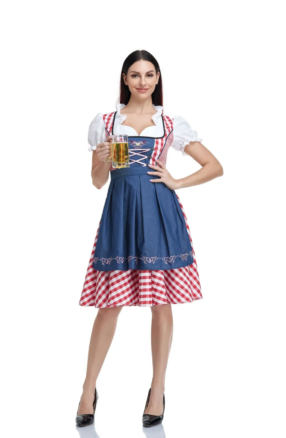 Alman bayanlar bira Maid bavyera Oktoberfest Dirndl elbise Cosplay kostümleri ön