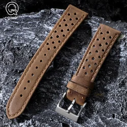 Vintage Genuine Leather Watch Bands - Cowhide Straps, Breathable Bracelet, 18mm, 20mm, 22mm Sizes - 22mm (Matte Brown)