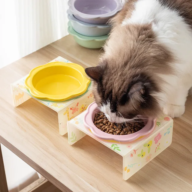 Cartoon Pet Bowl Cat Bowl Acrylic Stand Floral Ceramic Cat Bowl Neck Protection Cat Bowl Dog Food Bowl Cat Feeder  Pet Supplies 2