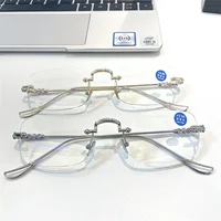 Elbru 0+1+1.5+2+2.5+3+3.5+4 Rimless Reading Glasses Women Men Anti Blue Light Luxury Presbyopia Eyeglasses Frameless Eyewear 2