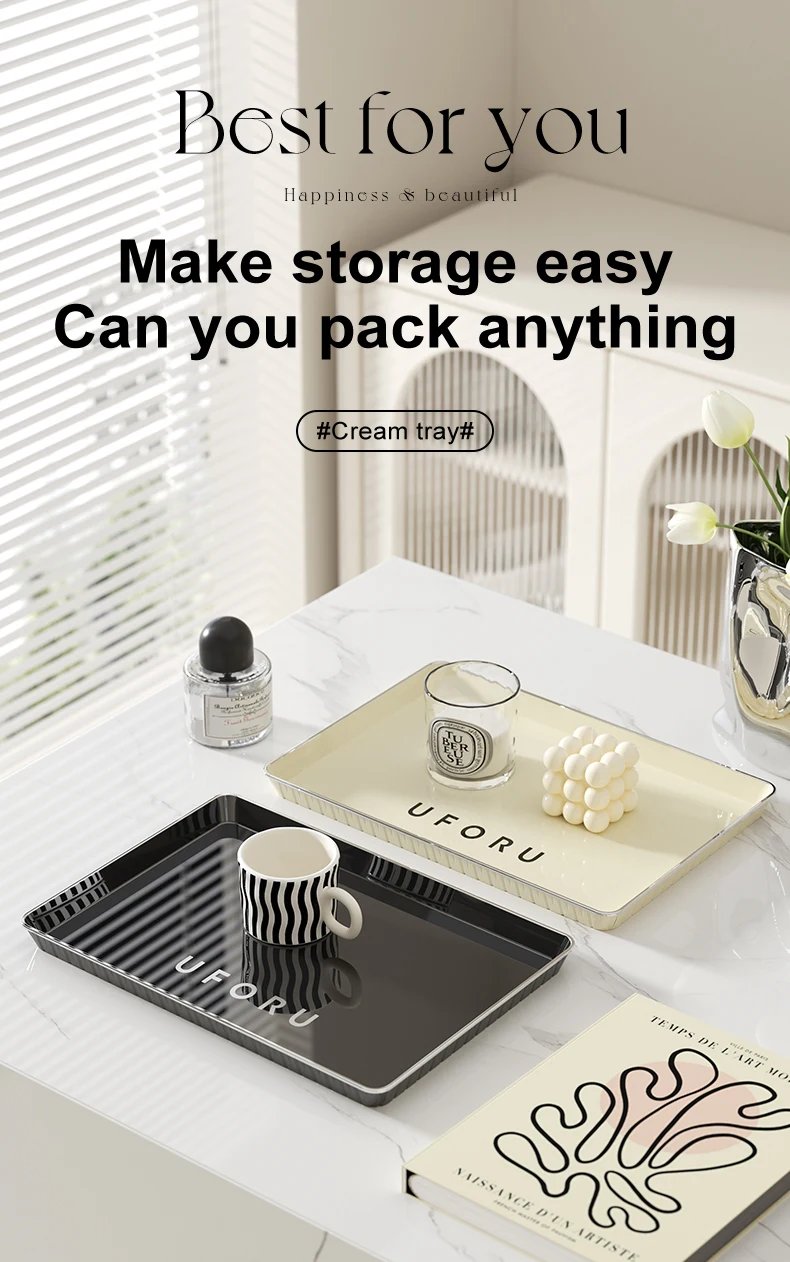 Description Picture 2 of itemUFORU Tray Household rectangular plastic living room tea table water cup tea tray tea set dessert storage tray