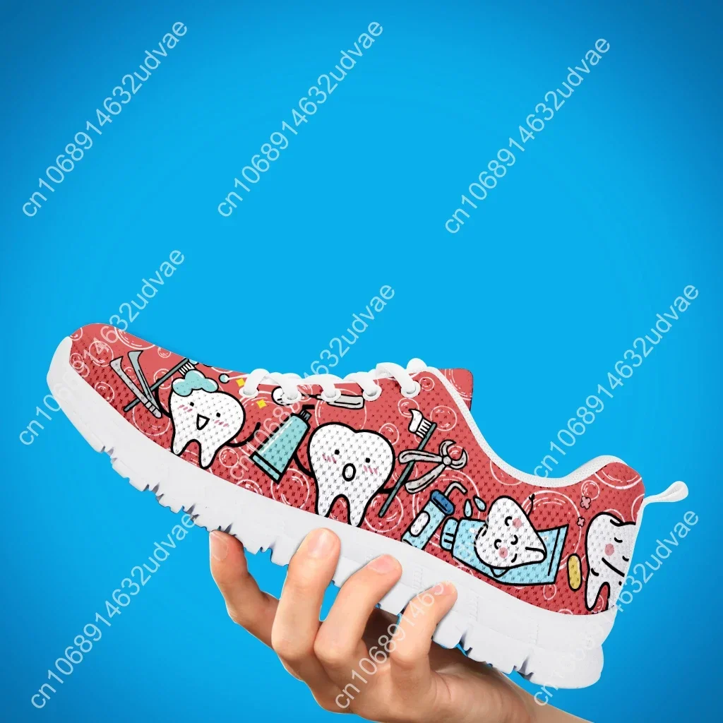 Pink Dental Teeth Prints Casual Women Shoes Flats Sneakers Air Mesh Comfortable Ladies Footwer Cartoon Zapatos Mujer