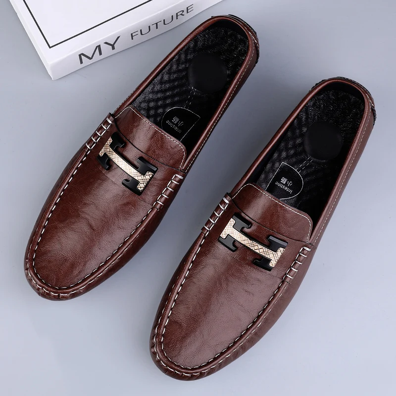 Genuine Leather Men Business Shoes Casual Formal Men's Loafers Moccasins Breathable Slip on Flats Elegantes Male Boat Footwear