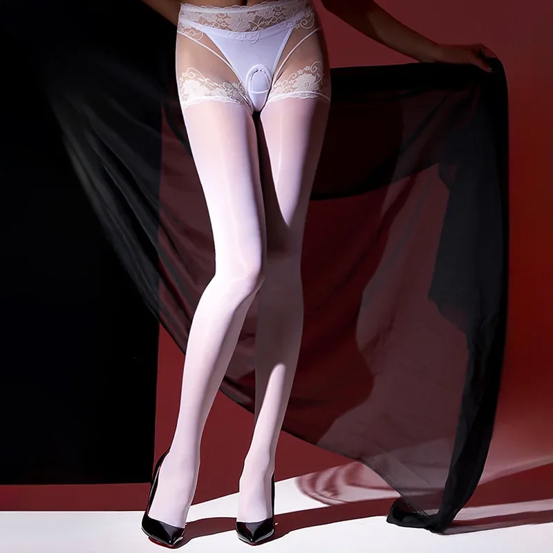 Women Sexy Lingerie Pantyhose Crotchless Tights Bodystocking Lace Oil Shiny Stockings Sheer Body Sock Erotic Hosiery Glossy