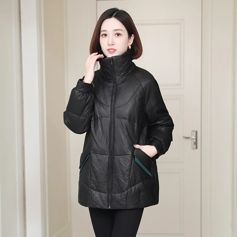 

Leather Coat Winter New Casual Loose Short Sheepskin Down Coat Women's Standing Collar Genuine Leather Style Coat