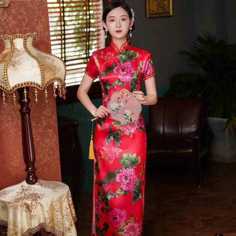 Chowsir Women's Vintage Button Cheongsam Style Slim Jean Dress - 100% Cotton