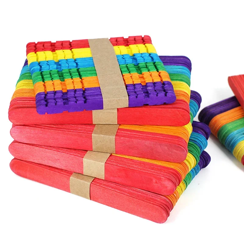 Ice Cream Sticks 50pcs Colorful Wooden Popsicle Sticks Natural Wood Hand Crafts Art DIY Accessories