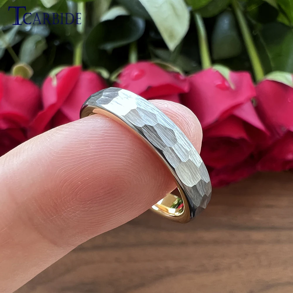 4/6/8mm Cool Hammer Ring Mens Womens Two Colors Tungsten Wedding Band Domed Brushed Unique Gift Jewelry For Couples