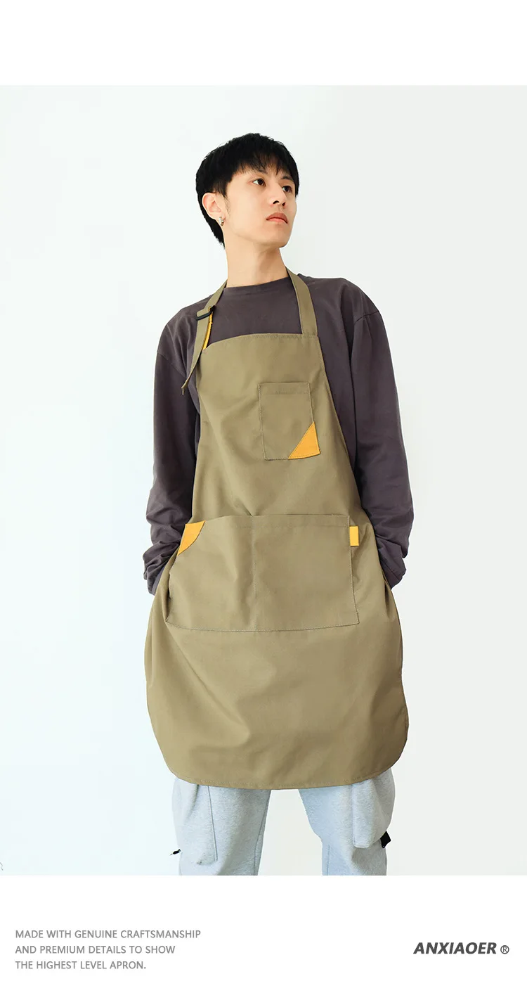 Modische Barista-Leinwandschürze für Damen und Herren mit aufgedrucktem Logo, verschleißfeste Küche, Esszimmer, Arbeitskleidung für Milchteeladen – Detail 10