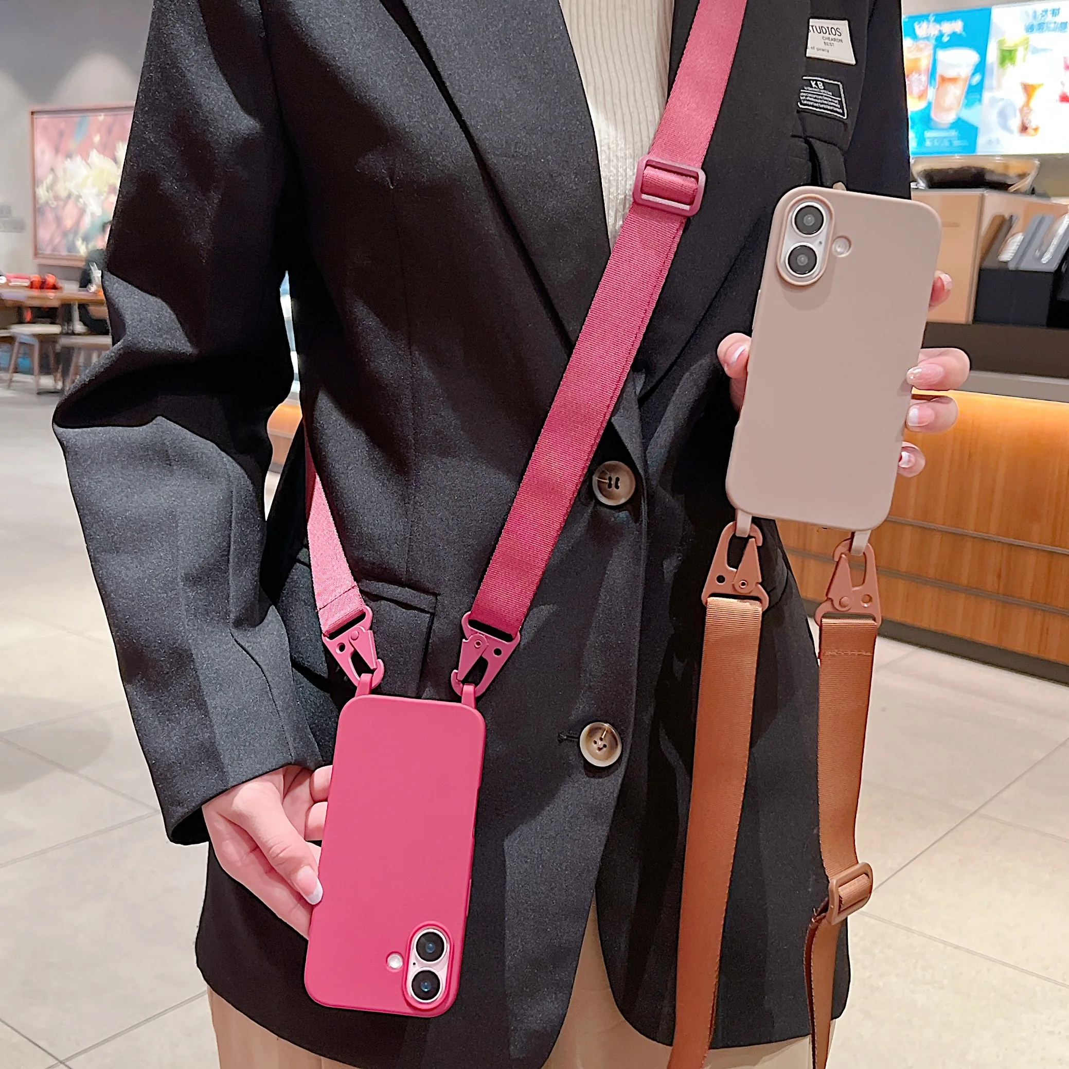 Crossbody Necklace Lanyard Cord Soft Silicone Phone Case For iPhone 16 15 13 11 12 14 Pro Max XS XR X 7 8 Plus Shockproof Cover_voghion.com