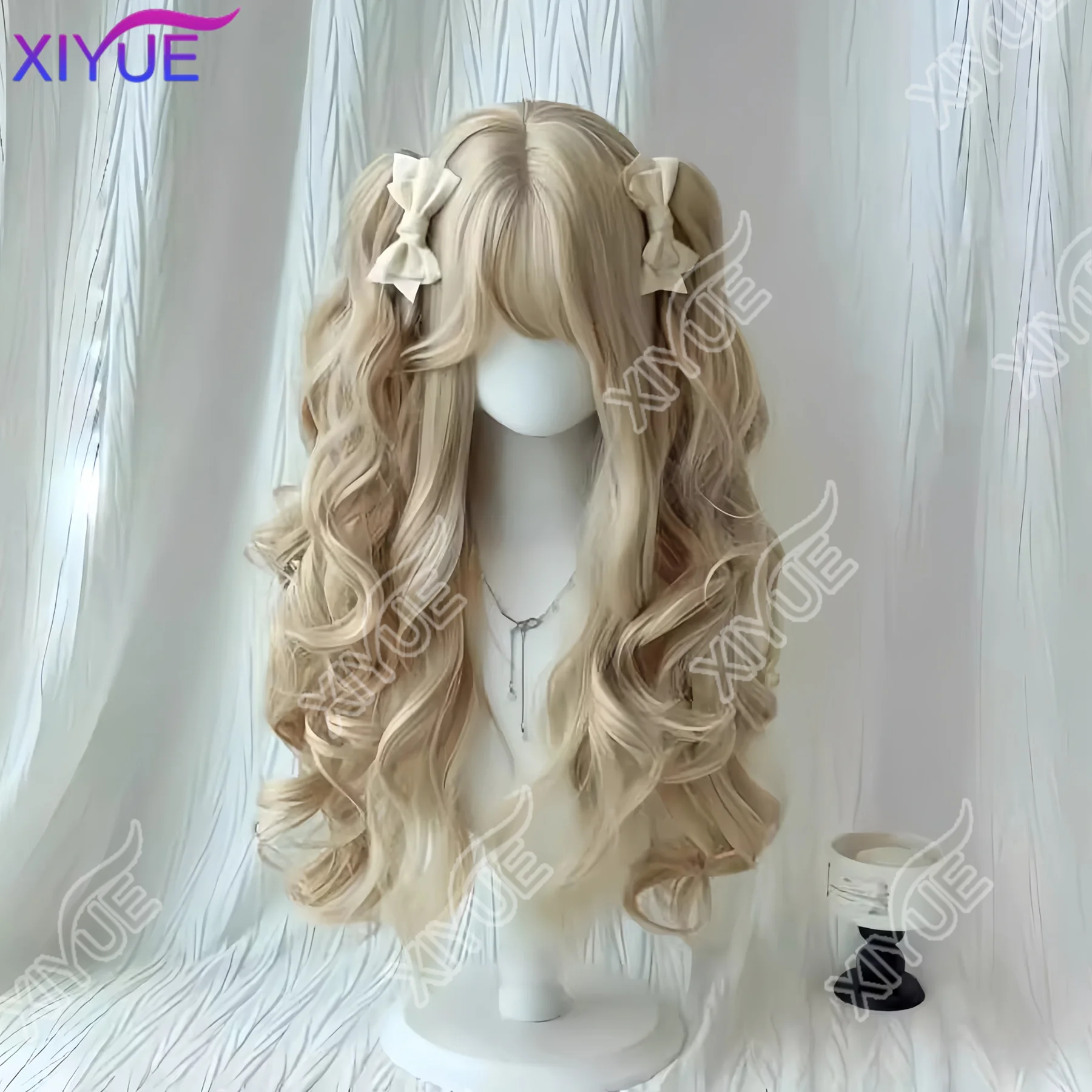 XIYUE Synthetic long curly hair For Women  Long Ombre Blonde Hightlight Cosplay Wig Lolita Wigs Heat Resistant Natural Hair