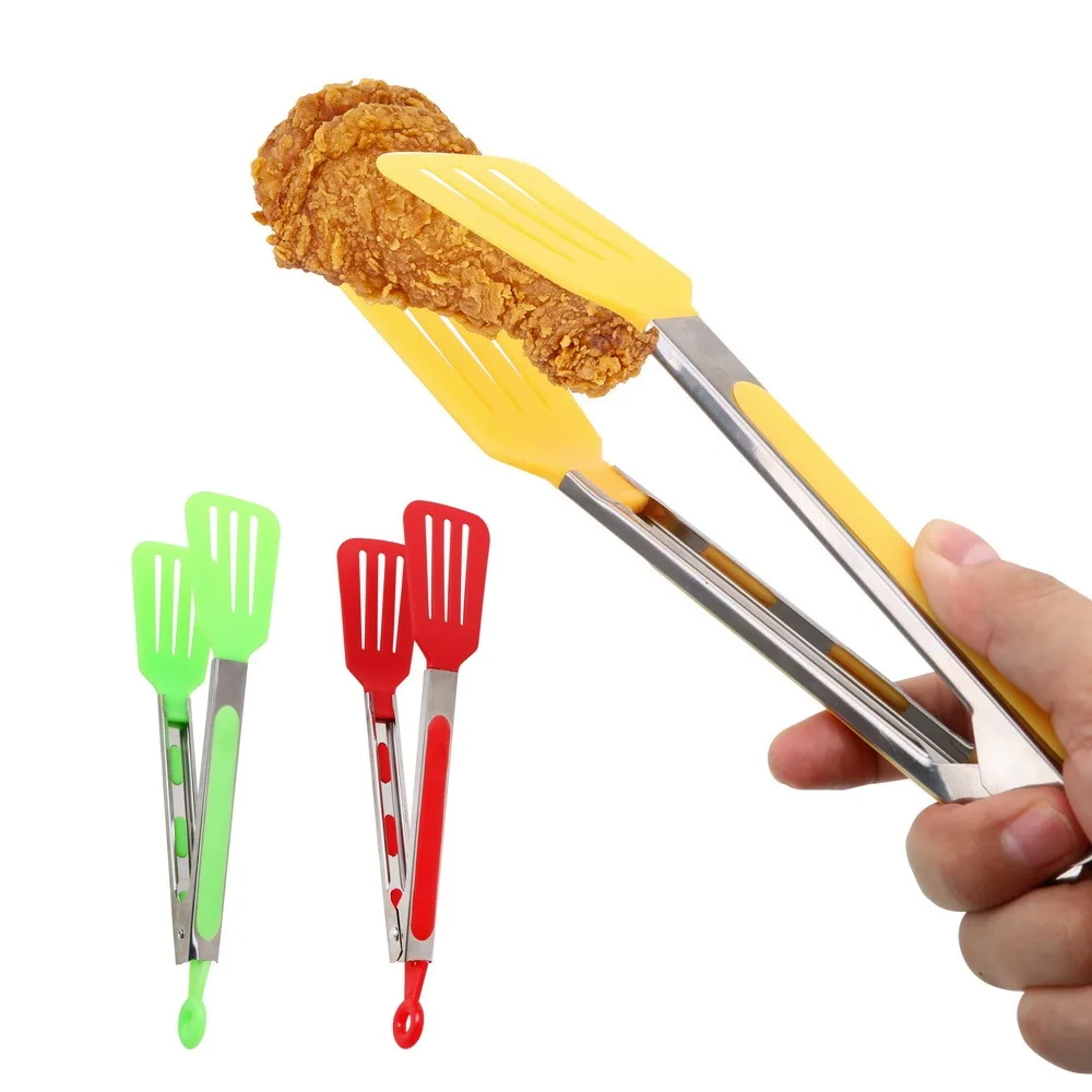 Silicone Food Tongs Stainless Steel Kitchen Tongs Non-slip BBQ Tools Kitchen Accessories Red/Yellow/Green