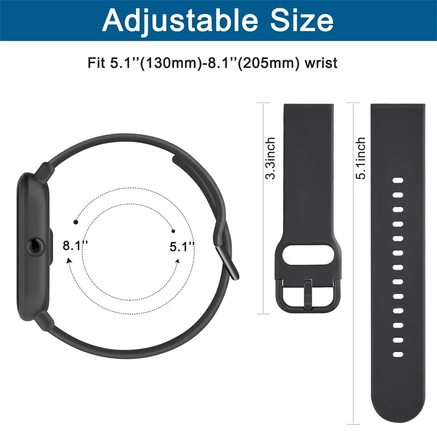 Universal 20mm/22mm Silicone Smartwatch Band Replacement Strap