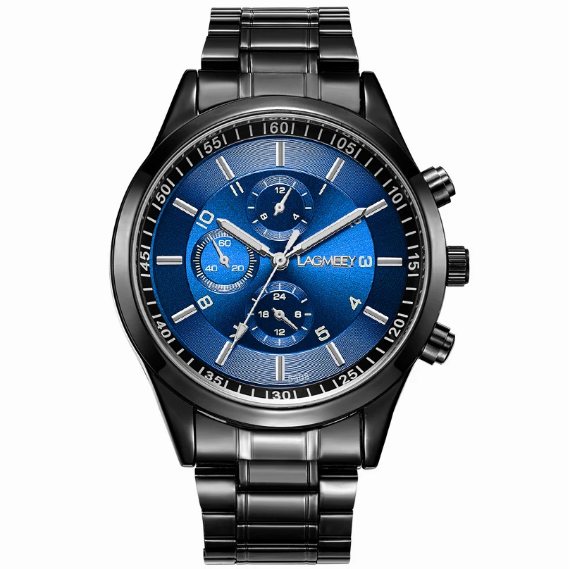 Sleek Black Steel Men's Waterproof Sport Watch