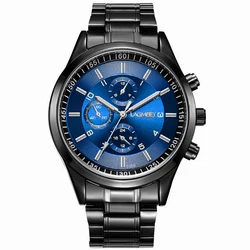Sleek Black Steel Men's Waterproof Sport Watch (Black blue)